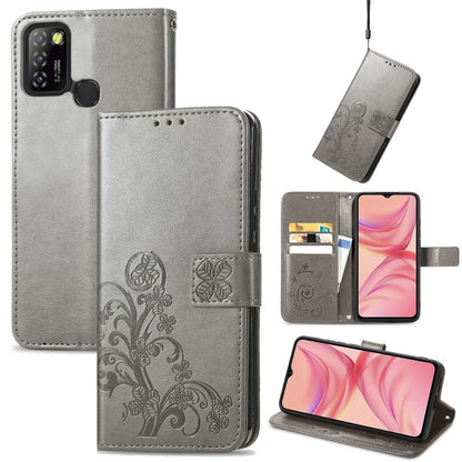 Four-leaf Clasp Embossed Buckle Mobile Phone Protection Leather Case with Lanyard & Card Slot & Wallet & Bracket Function, For Infinix Hot 10 Lite, For Infinix Hot 9