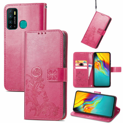 Four-leaf Clasp Embossed Buckle Mobile Phone Protection Leather Case with Lanyard & Card Slot & Wallet & Bracket Function, For Infinix Hot 10 Lite, For Infinix Hot 9