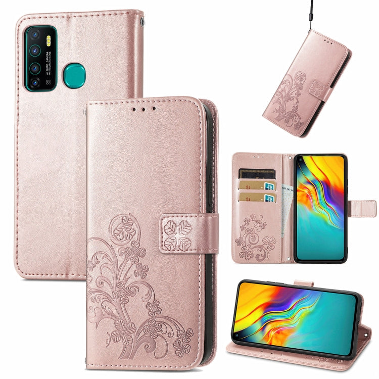 Four-leaf Clasp Embossed Buckle Mobile Phone Protection Leather Case with Lanyard & Card Slot & Wallet & Bracket Function, For Infinix Hot 10 Lite, For Infinix Hot 9