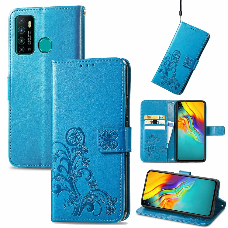 Four-leaf Clasp Embossed Buckle Mobile Phone Protection Leather Case with Lanyard & Card Slot & Wallet & Bracket Function, For Infinix Hot 10 Lite, For Infinix Hot 9