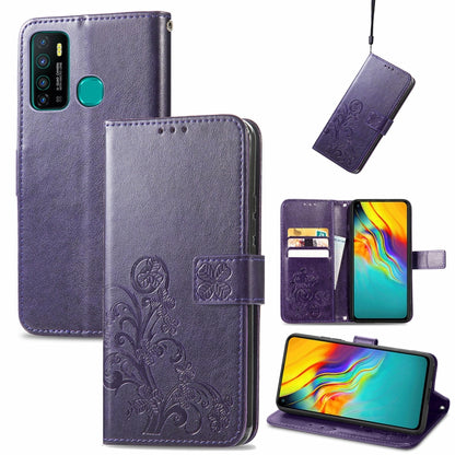 Four-leaf Clasp Embossed Buckle Mobile Phone Protection Leather Case with Lanyard & Card Slot & Wallet & Bracket Function, For Infinix Hot 10 Lite, For Infinix Hot 9