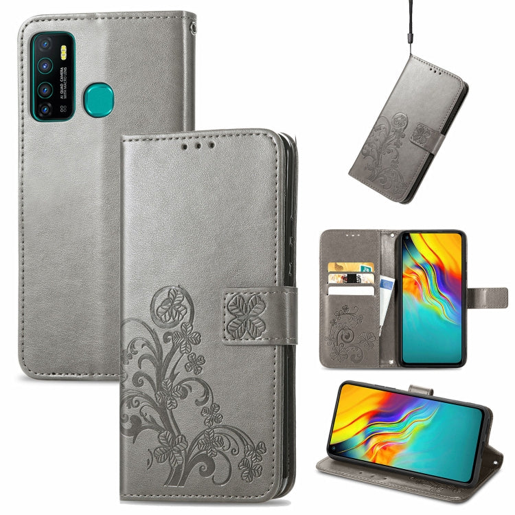 Four-leaf Clasp Embossed Buckle Mobile Phone Protection Leather Case with Lanyard & Card Slot & Wallet & Bracket Function, For Infinix Hot 10 Lite, For Infinix Hot 9