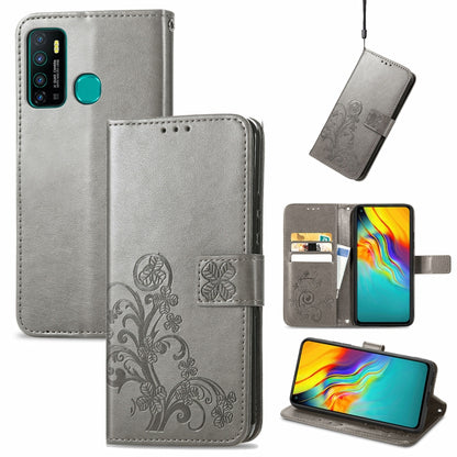 Four-leaf Clasp Embossed Buckle Mobile Phone Protection Leather Case with Lanyard & Card Slot & Wallet & Bracket Function, For Infinix Hot 10 Lite, For Infinix Hot 9