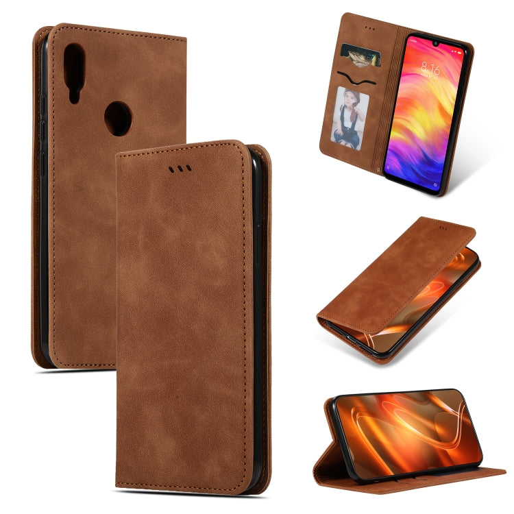 Retro Skin Feel Business Magnetic Horizontal Flip Leather Case for Redmi Note7 & Redmi Note7 Pro, Red, Dark Gray, Navy Blue, Army Green, Brown