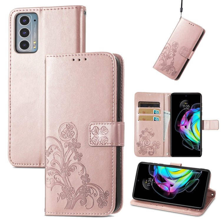 Four-leaf Clasp Embossed Buckle Mobile Phone Protection Leather Case with Lanyard & Card Slot & Wallet & Bracket Function, For Motorla Moto G60S, For Motorola Edge 20 Lite, For Motorola Edge 20 Pro, For Motorola Edge 20