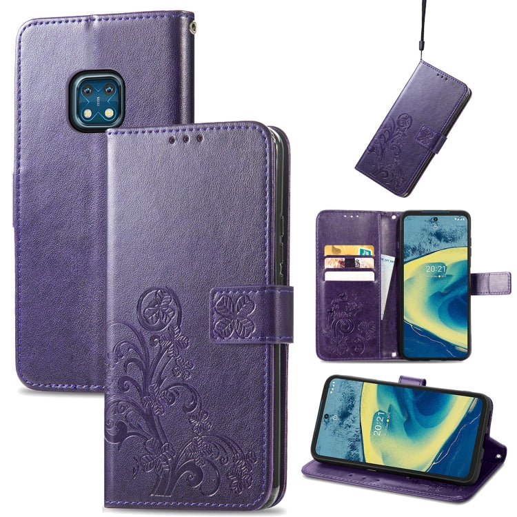 Four-leaf Clasp Embossed Buckle Mobile Phone Protection Leather Case with Lanyard & Card Slot & Wallet & Bracket Function, For Nokia  XR 20, For Nokia C01 Plus, For Huawei Maimang 10 SE, For Asus Zenfone 8 Flip
