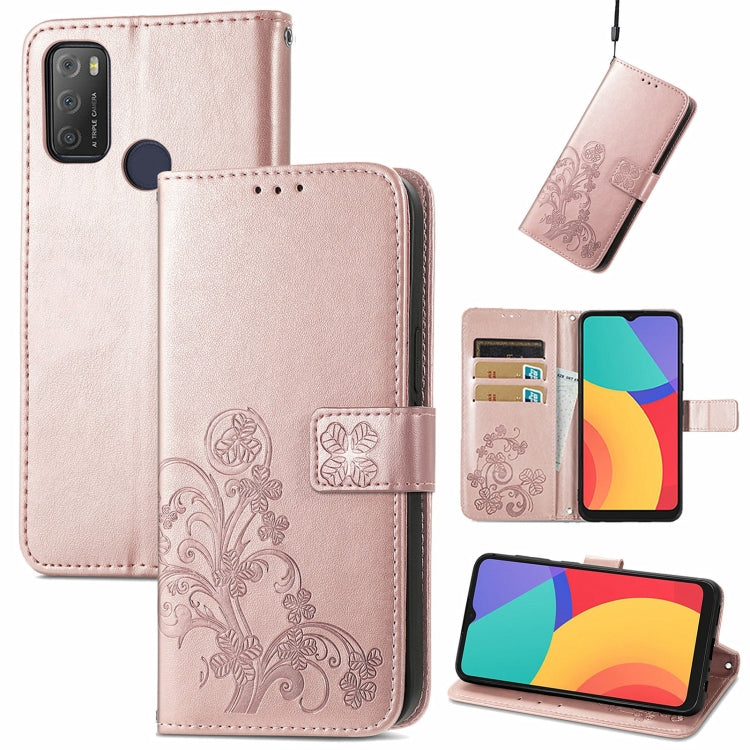 Four-leaf Clasp Embossed Buckle Mobile Phone Protection Leather Case with Lanyard & Card Slot & Wallet & Bracket Function, For Alcatel 1S 2021, For Wiko Y61, For vivo S7, For Tecno Pova 2
