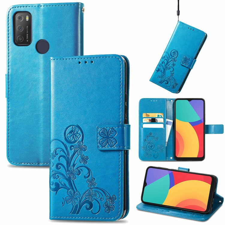 Four-leaf Clasp Embossed Buckle Mobile Phone Protection Leather Case with Lanyard & Card Slot & Wallet & Bracket Function, For Alcatel 1S 2021, For Wiko Y61, For vivo S7, For Tecno Pova 2