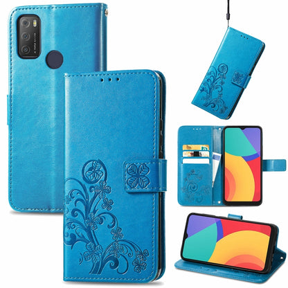 Four-leaf Clasp Embossed Buckle Mobile Phone Protection Leather Case with Lanyard & Card Slot & Wallet & Bracket Function, For Alcatel 1S 2021, For Wiko Y61, For vivo S7, For Tecno Pova 2
