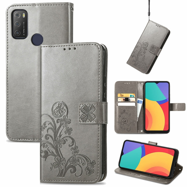 Four-leaf Clasp Embossed Buckle Mobile Phone Protection Leather Case with Lanyard & Card Slot & Wallet & Bracket Function, For Alcatel 1S 2021, For Wiko Y61, For vivo S7, For Tecno Pova 2