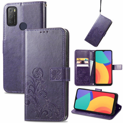Four-leaf Clasp Embossed Buckle Mobile Phone Protection Leather Case with Lanyard & Card Slot & Wallet & Bracket Function, For Alcatel 1S 2021, For Wiko Y61, For vivo S7, For Tecno Pova 2