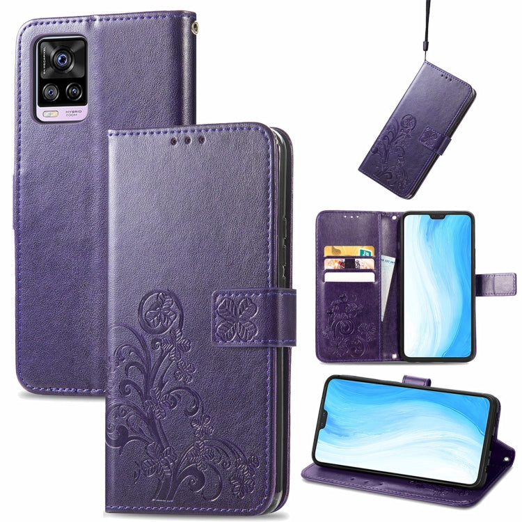 Four-leaf Clasp Embossed Buckle Mobile Phone Protection Leather Case with Lanyard & Card Slot & Wallet & Bracket Function, For Alcatel 1S 2021, For Wiko Y61, For vivo S7, For Tecno Pova 2