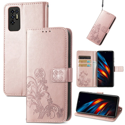 Four-leaf Clasp Embossed Buckle Mobile Phone Protection Leather Case with Lanyard & Card Slot & Wallet & Bracket Function, For Alcatel 1S 2021, For Wiko Y61, For vivo S7, For Tecno Pova 2