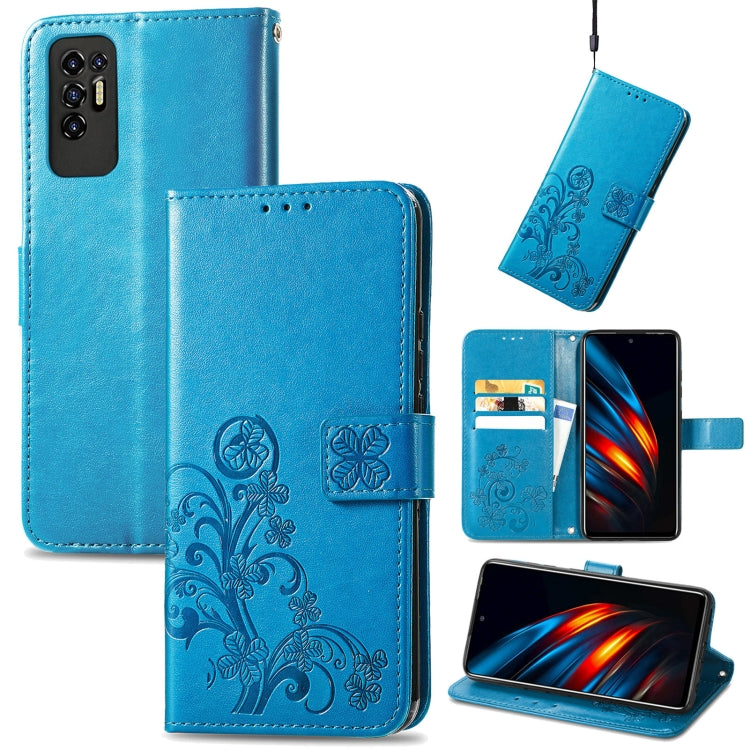 Four-leaf Clasp Embossed Buckle Mobile Phone Protection Leather Case with Lanyard & Card Slot & Wallet & Bracket Function, For Alcatel 1S 2021, For Wiko Y61, For vivo S7, For Tecno Pova 2