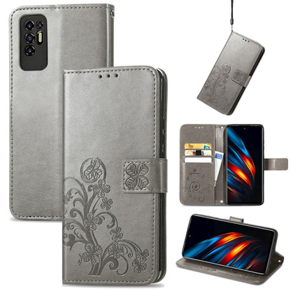 Four-leaf Clasp Embossed Buckle Mobile Phone Protection Leather Case with Lanyard & Card Slot & Wallet & Bracket Function, For Alcatel 1S 2021, For Wiko Y61, For vivo S7, For Tecno Pova 2