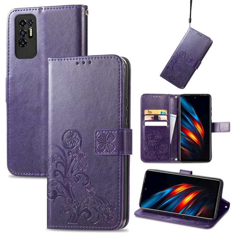 Four-leaf Clasp Embossed Buckle Mobile Phone Protection Leather Case with Lanyard & Card Slot & Wallet & Bracket Function, For Alcatel 1S 2021, For Wiko Y61, For vivo S7, For Tecno Pova 2