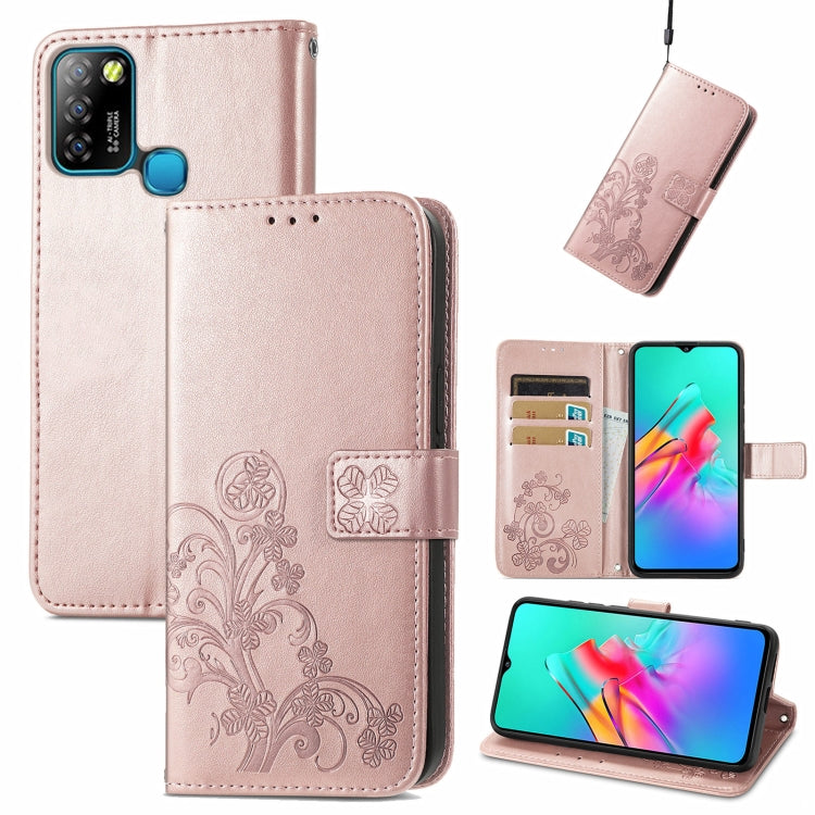 Four-leaf Clasp Embossed Buckle Mobile Phone Protection Leather Case with Lanyard & Card Slot & Wallet & Bracket Function, For Infinix Smart 5, For Infinix Note 10, For Infinix Note 8, For Infinix HOT 10T