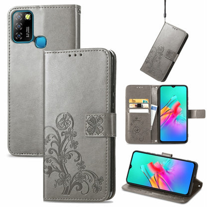Four-leaf Clasp Embossed Buckle Mobile Phone Protection Leather Case with Lanyard & Card Slot & Wallet & Bracket Function, For Infinix Smart 5, For Infinix Note 10, For Infinix Note 8, For Infinix HOT 10T