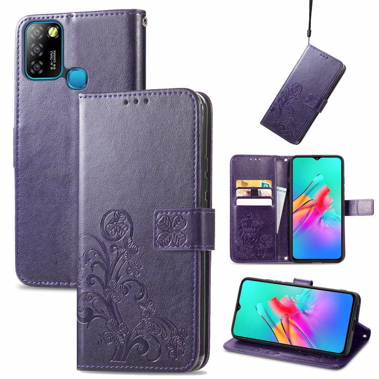 Four-leaf Clasp Embossed Buckle Mobile Phone Protection Leather Case with Lanyard & Card Slot & Wallet & Bracket Function, For Infinix Smart 5, For Infinix Note 10, For Infinix Note 8, For Infinix HOT 10T