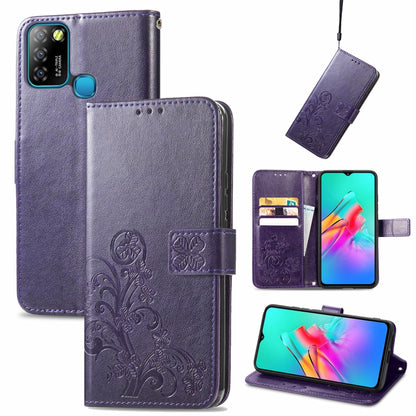 Four-leaf Clasp Embossed Buckle Mobile Phone Protection Leather Case with Lanyard & Card Slot & Wallet & Bracket Function, For Infinix Smart 5, For Infinix Note 10, For Infinix Note 8, For Infinix HOT 10T