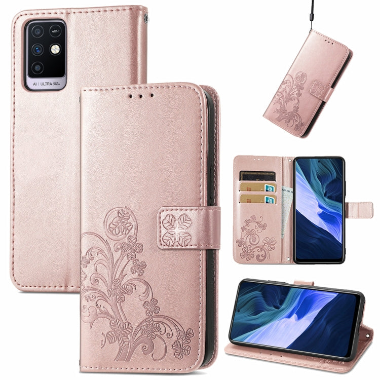 Four-leaf Clasp Embossed Buckle Mobile Phone Protection Leather Case with Lanyard & Card Slot & Wallet & Bracket Function, For Infinix Smart 5, For Infinix Note 10, For Infinix Note 8, For Infinix HOT 10T