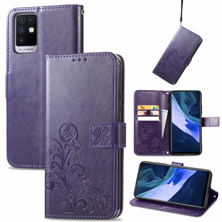 Four-leaf Clasp Embossed Buckle Mobile Phone Protection Leather Case with Lanyard & Card Slot & Wallet & Bracket Function, For Infinix Smart 5, For Infinix Note 10, For Infinix Note 8, For Infinix HOT 10T