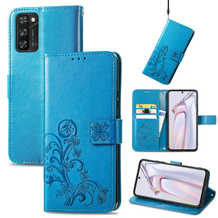 Four-leaf Clasp Embossed Buckle Mobile Phone Protection Leather Case with Lanyard & Card Slot & Wallet & Bracket Function, For Huawei nova 8 SE Youth, For Blackview A100