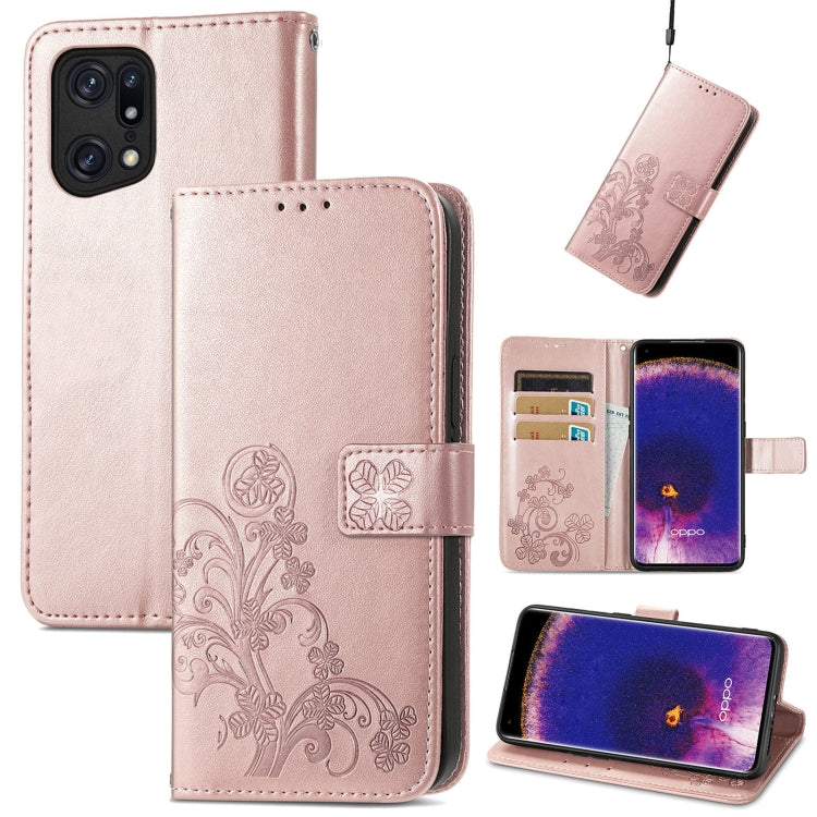 Four-leaf Clasp Embossed Buckle Leather Phone Case, For OPPO Find X5 Pro, For OPPO Find X5, For OPPO Realme 9 Pro, For OPPO Realme 9 Pro+ 5G