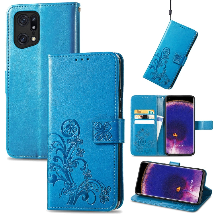 Four-leaf Clasp Embossed Buckle Leather Phone Case, For OPPO Find X5 Pro, For OPPO Find X5, For OPPO Realme 9 Pro, For OPPO Realme 9 Pro+ 5G