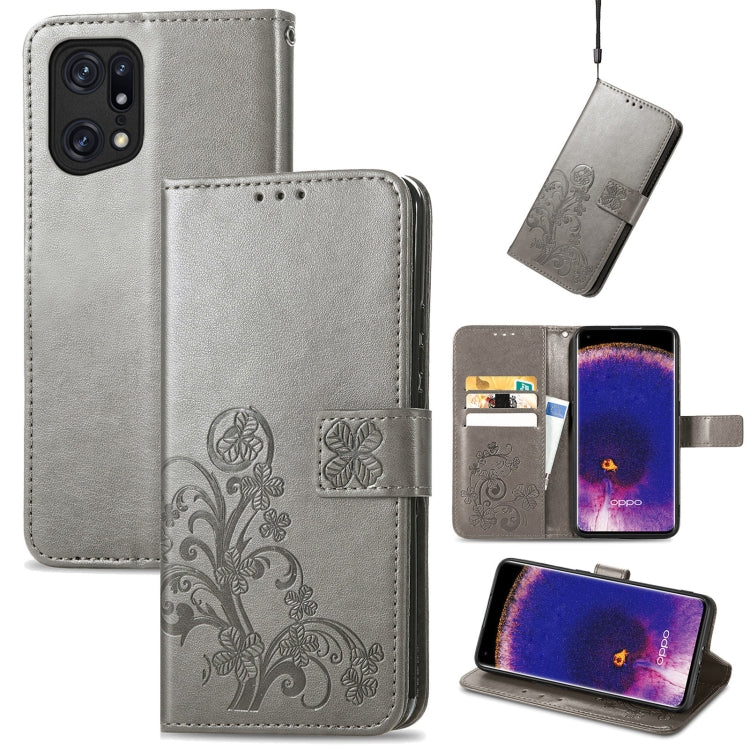 Four-leaf Clasp Embossed Buckle Leather Phone Case, For OPPO Find X5 Pro, For OPPO Find X5, For OPPO Realme 9 Pro, For OPPO Realme 9 Pro+ 5G