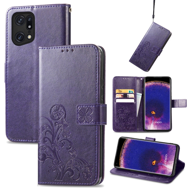 Four-leaf Clasp Embossed Buckle Leather Phone Case, For OPPO Find X5 Pro, For OPPO Find X5, For OPPO Realme 9 Pro, For OPPO Realme 9 Pro+ 5G