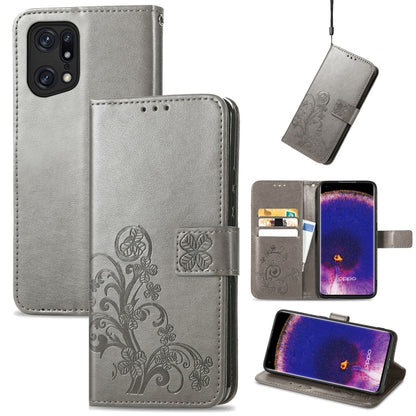Four-leaf Clasp Embossed Buckle Leather Phone Case, For OPPO Find X5 Pro, For OPPO Find X5, For OPPO Realme 9 Pro, For OPPO Realme 9 Pro+ 5G