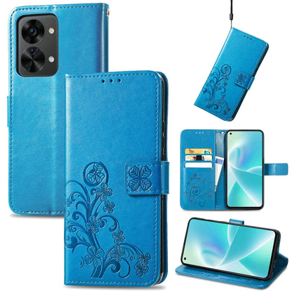 Four-leaf Clasp Embossed Buckle Leather Phone Case, For OnePlus Nord 2T, For Nokia C21 Plus