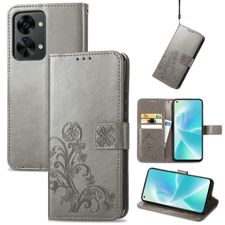 Four-leaf Clasp Embossed Buckle Leather Phone Case, For OnePlus Nord 2T, For Nokia C21 Plus