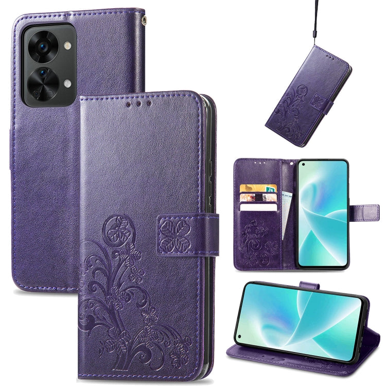 Four-leaf Clasp Embossed Buckle Leather Phone Case, For OnePlus Nord 2T, For Nokia C21 Plus