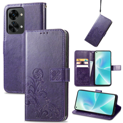 Four-leaf Clasp Embossed Buckle Leather Phone Case, For OnePlus Nord 2T, For Nokia C21 Plus