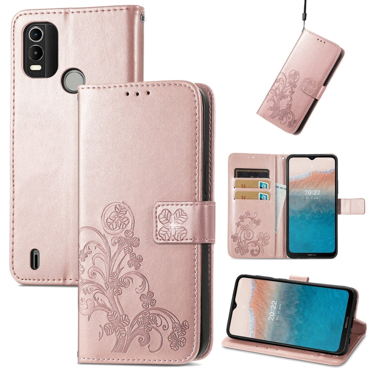 Four-leaf Clasp Embossed Buckle Leather Phone Case, For OnePlus Nord 2T, For Nokia C21 Plus
