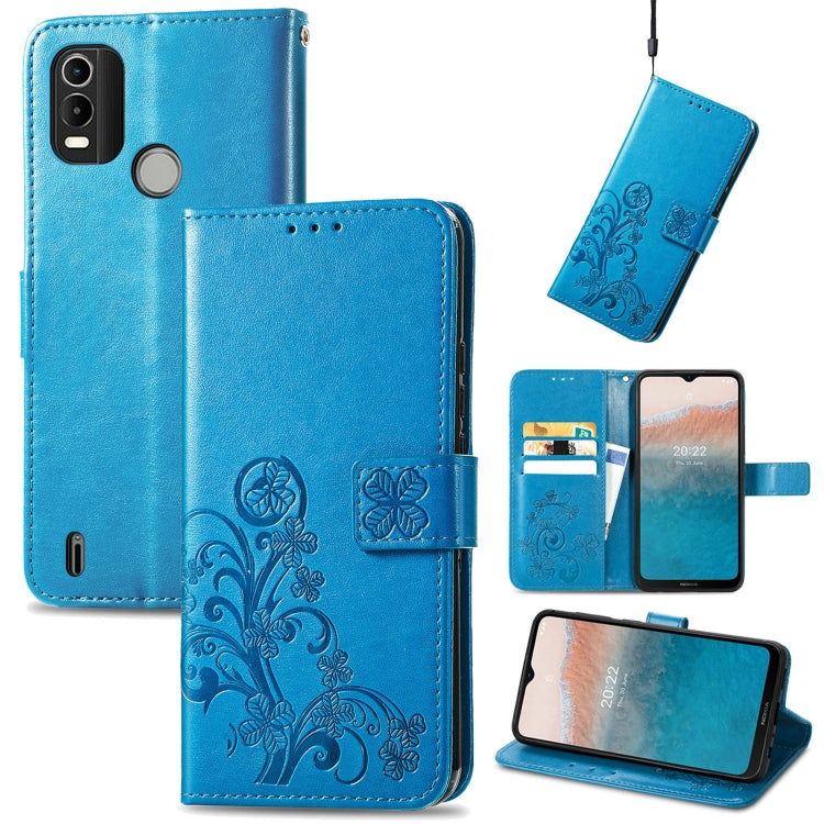 Four-leaf Clasp Embossed Buckle Leather Phone Case, For OnePlus Nord 2T, For Nokia C21 Plus
