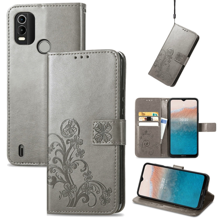 Four-leaf Clasp Embossed Buckle Leather Phone Case, For OnePlus Nord 2T, For Nokia C21 Plus