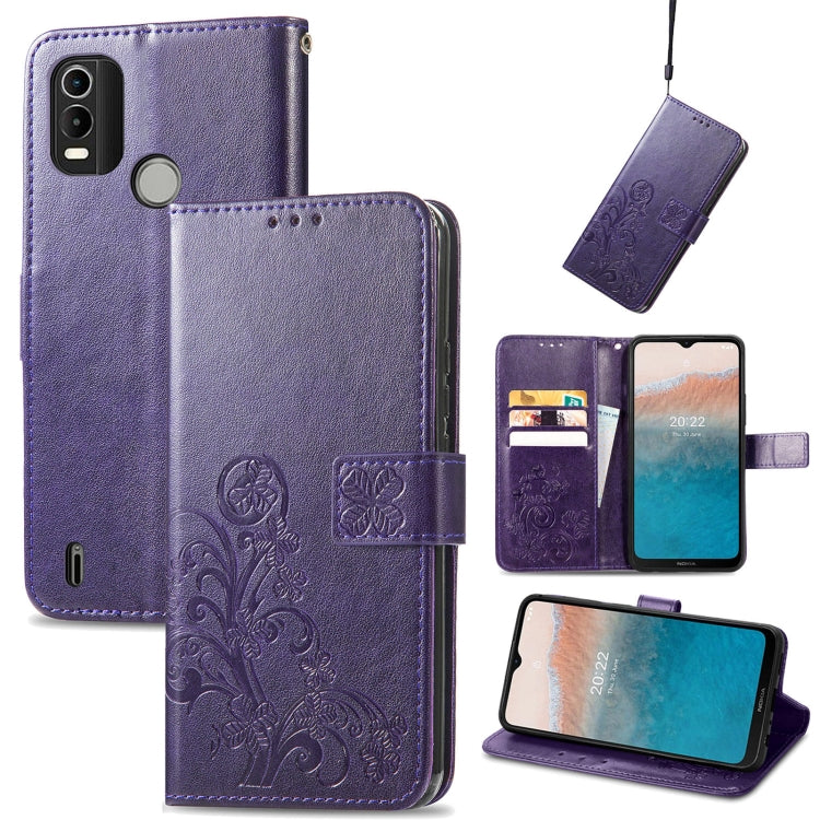 Four-leaf Clasp Embossed Buckle Leather Phone Case, For OnePlus Nord 2T, For Nokia C21 Plus