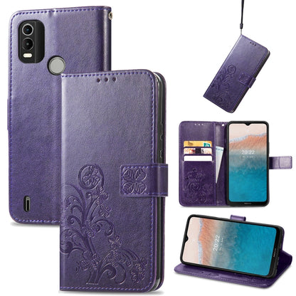 Four-leaf Clasp Embossed Buckle Leather Phone Case, For OnePlus Nord 2T, For Nokia C21 Plus