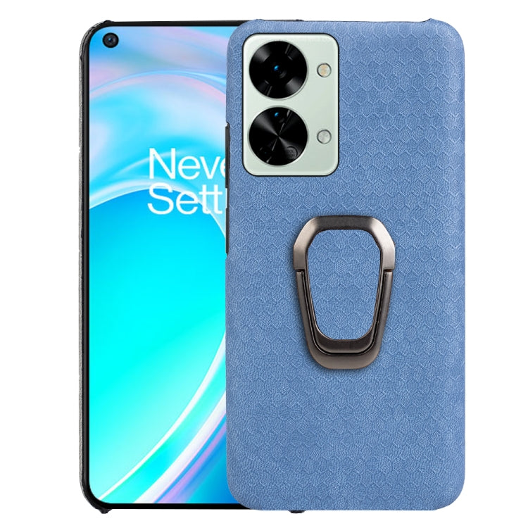 For OnePlus Nord 2T 5G Ring Holder Honeycomb PU Phone Case, Wathet, Navy Blue, Grey, Coffee, Orange, Pink