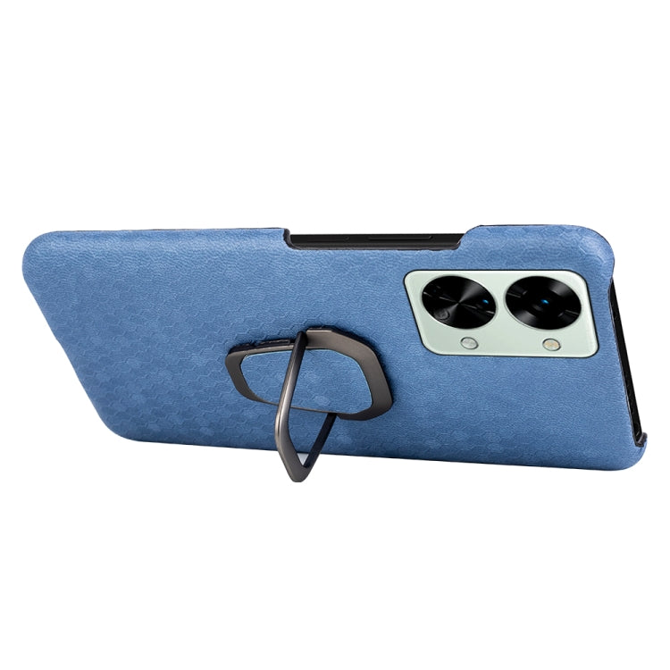 For OnePlus Nord 2T 5G Ring Holder Honeycomb PU Phone Case, Wathet, Navy Blue, Grey, Coffee, Orange, Pink