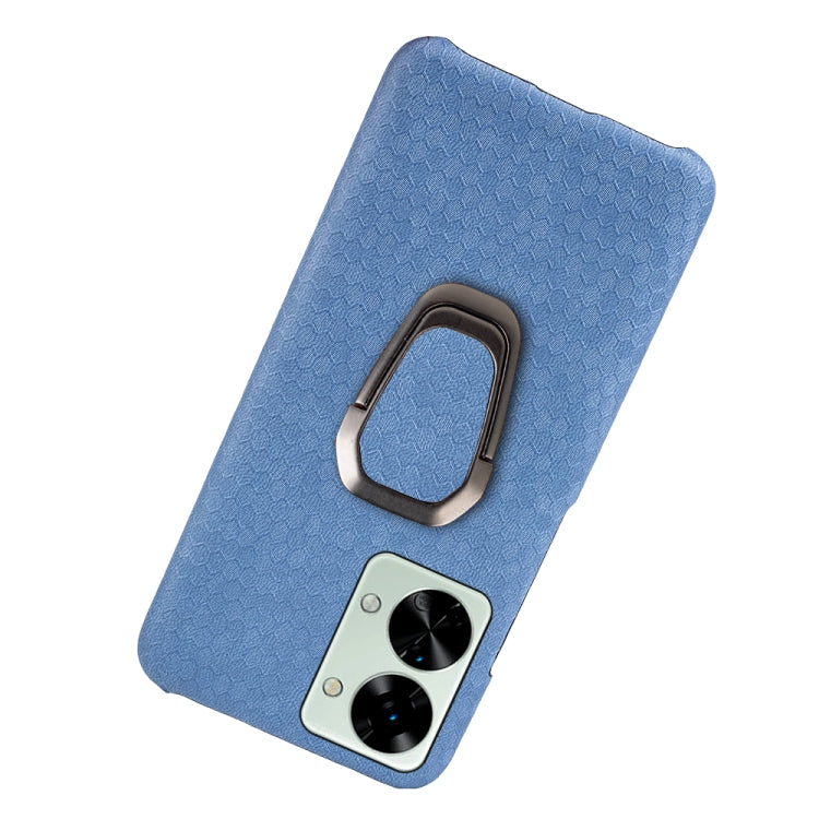 For OnePlus Nord 2T 5G Ring Holder Honeycomb PU Phone Case, Wathet, Navy Blue, Grey, Coffee, Orange, Pink