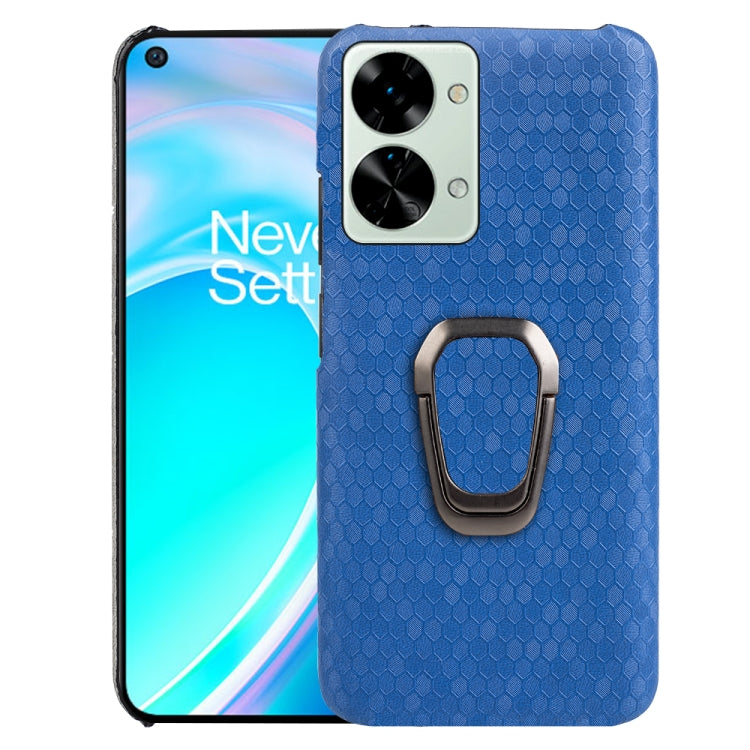 For OnePlus Nord 2T 5G Ring Holder Honeycomb PU Phone Case, Wathet, Navy Blue, Grey, Coffee, Orange, Pink