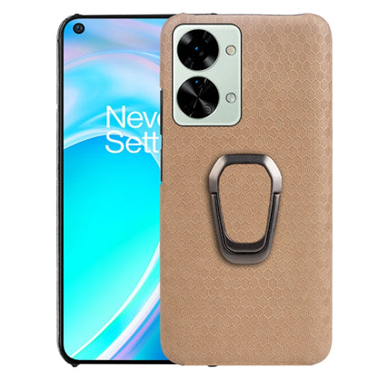 For OnePlus Nord 2T 5G Ring Holder Honeycomb PU Phone Case, Wathet, Navy Blue, Grey, Coffee, Orange, Pink
