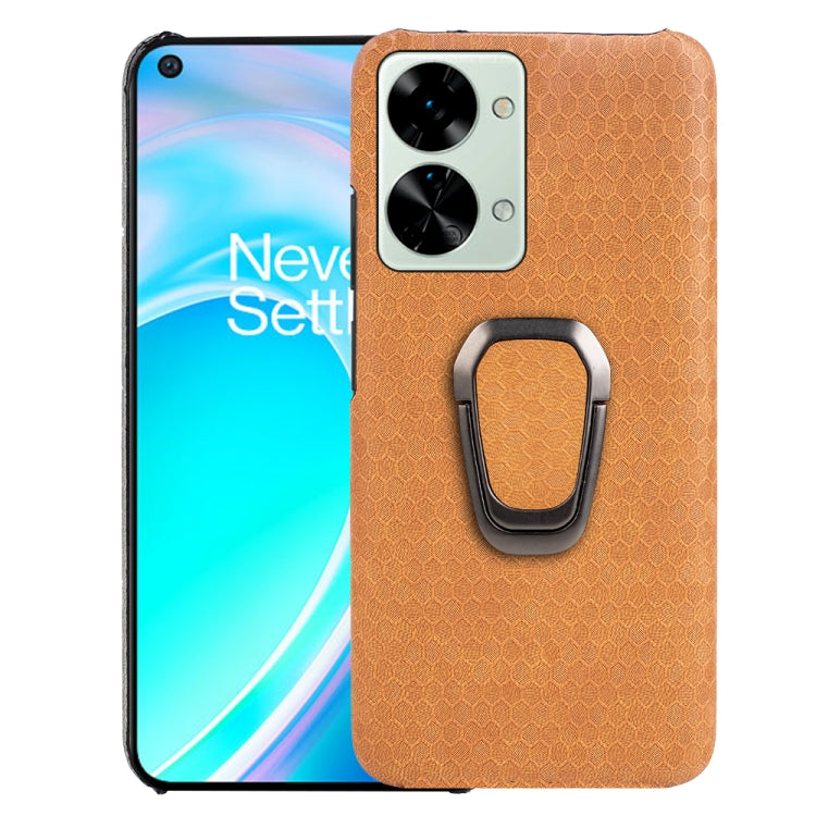 For OnePlus Nord 2T 5G Ring Holder Honeycomb PU Phone Case, Wathet, Navy Blue, Grey, Coffee, Orange, Pink