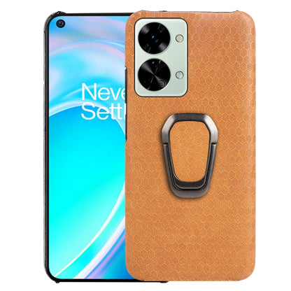 For OnePlus Nord 2T 5G Ring Holder Honeycomb PU Phone Case, Wathet, Navy Blue, Grey, Coffee, Orange, Pink