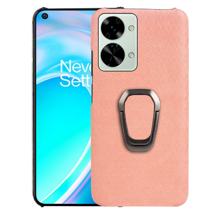 For OnePlus Nord 2T 5G Ring Holder Honeycomb PU Phone Case, Wathet, Navy Blue, Grey, Coffee, Orange, Pink