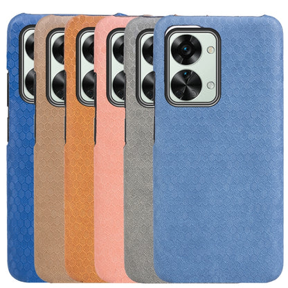 For OnePlus Nord 2T 5G Ring Holder Honeycomb PU Phone Case, Wathet, Navy Blue, Grey, Coffee, Orange, Pink